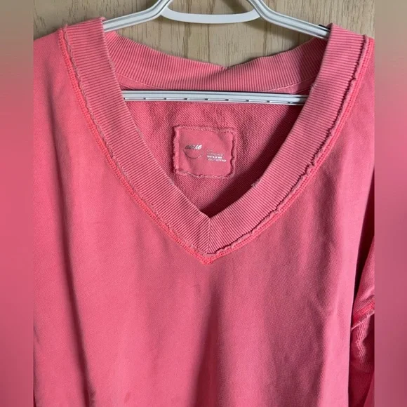 Aerie Neon Pink V-Neck Distressed Super Oversized Sweatshirt. Women's L READ - Picture 2 of 10